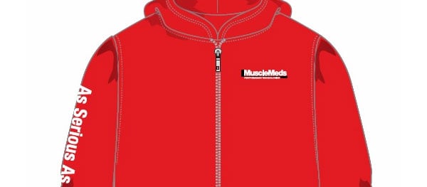 MuscleMeds red zip up hoodie for $49.99