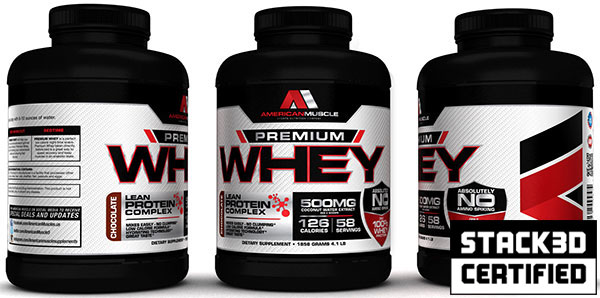 American Muscle's Premium Whey Stack3d Certified