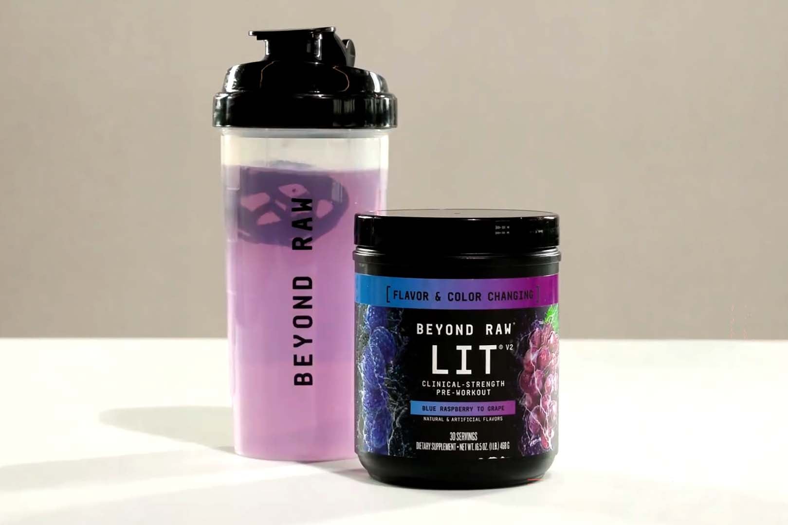 Beyond Raw Lit V2's one-of-a-kind Blue Raspberry to Grape flavor