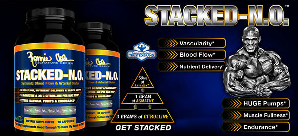 Ronnie Coleman goes double for his pump supp Stacked-N.O.
