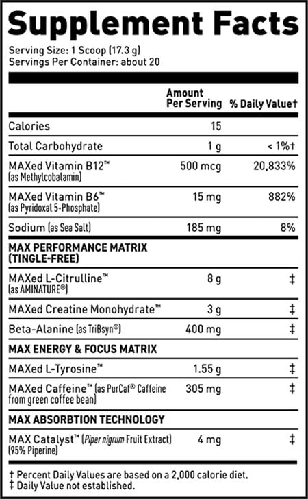 Kaged Pre Workout Max Label