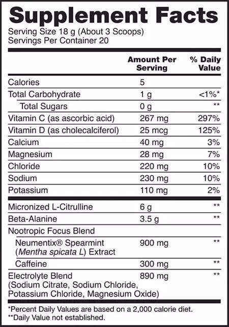 Optimum Nutrition Amped Pre Workout Label