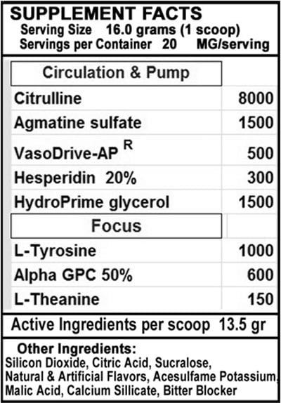 Vinces Muscle Shop Pump Powder Label