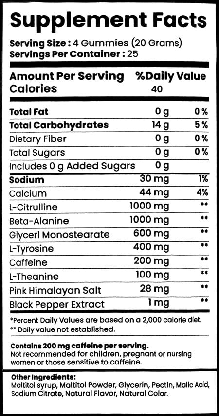 Smash Pre Workout Gummies Label