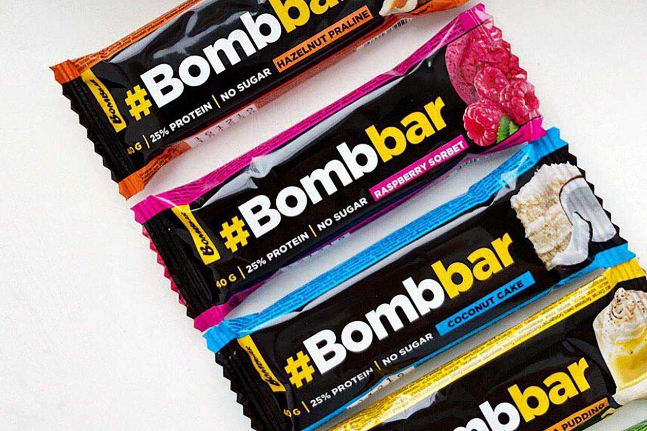 Bombbar protein bar coated in sugar-free chocolate with 10g of protein
