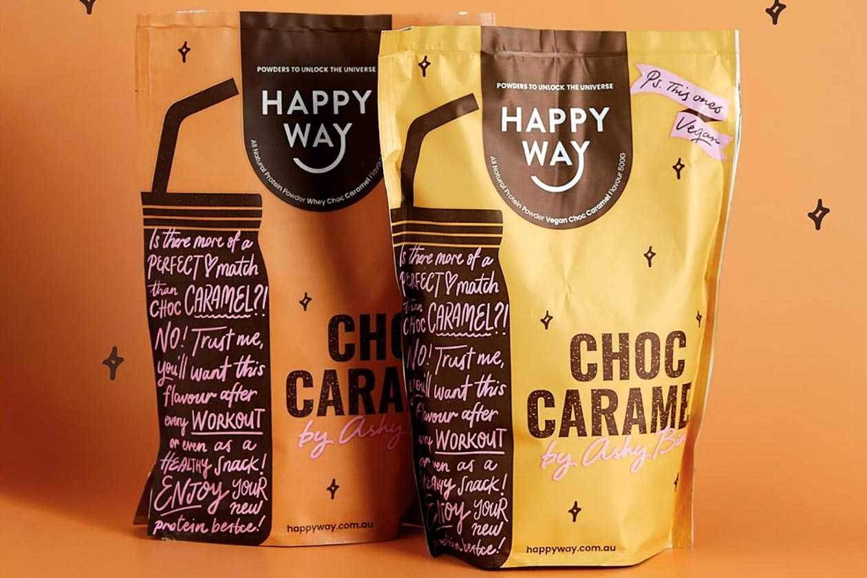 happy way ashy bines choc caramel protein powder