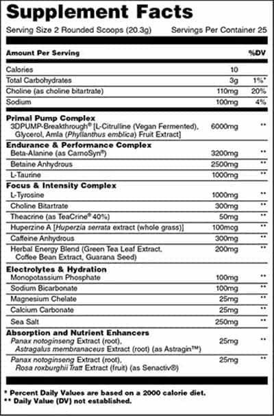 Animal Primal Pre-Workout Label