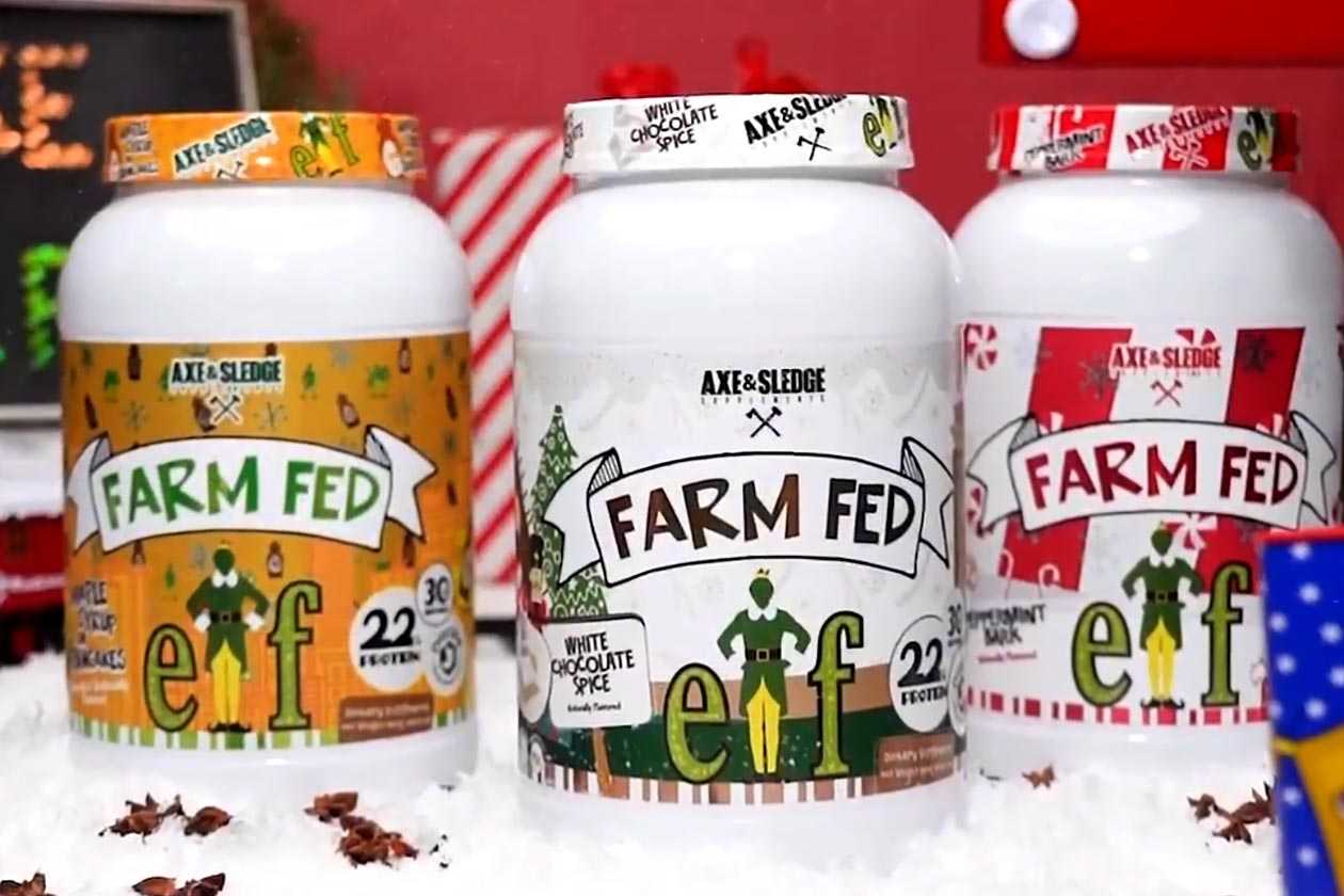 Axe and Sledge x Elf's Farm Fed protein powder flavor series