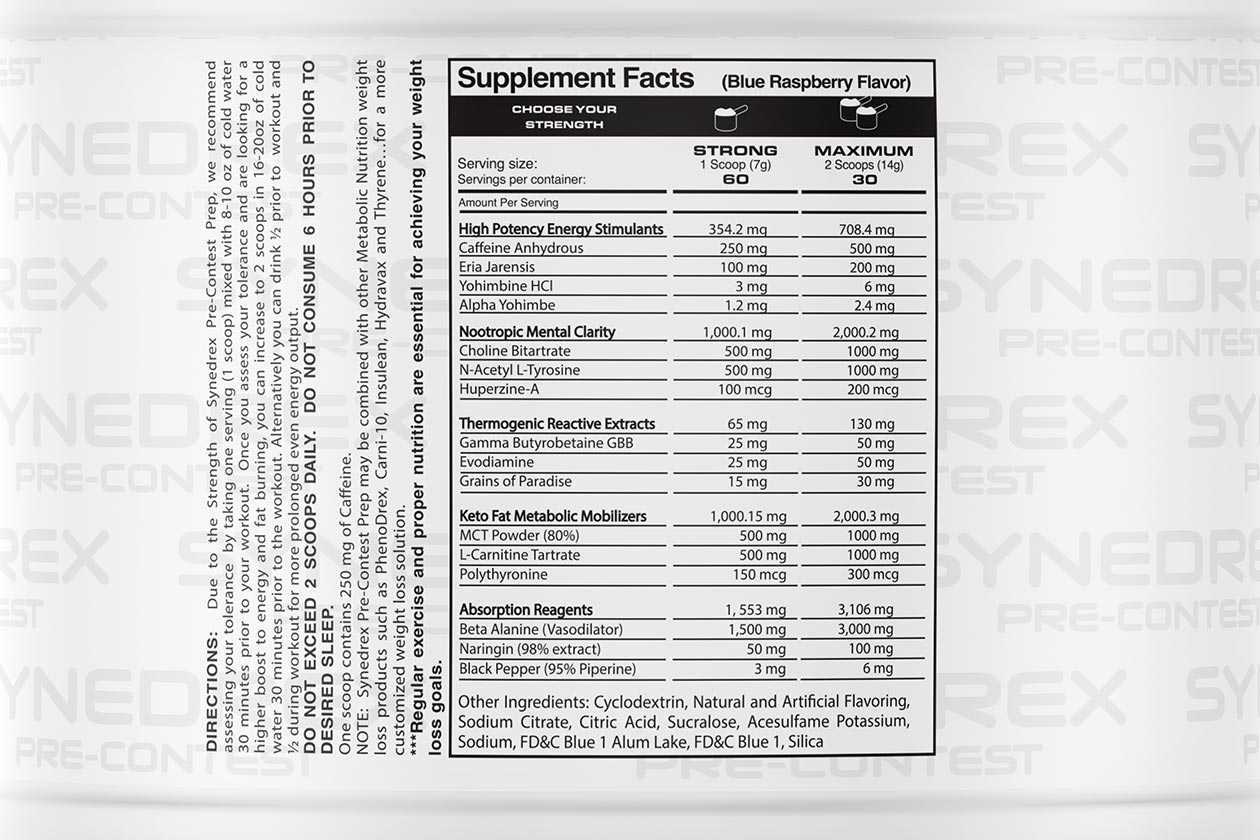 Metabolic Nutrition Synedrex Pre Contest Pre Workout Label