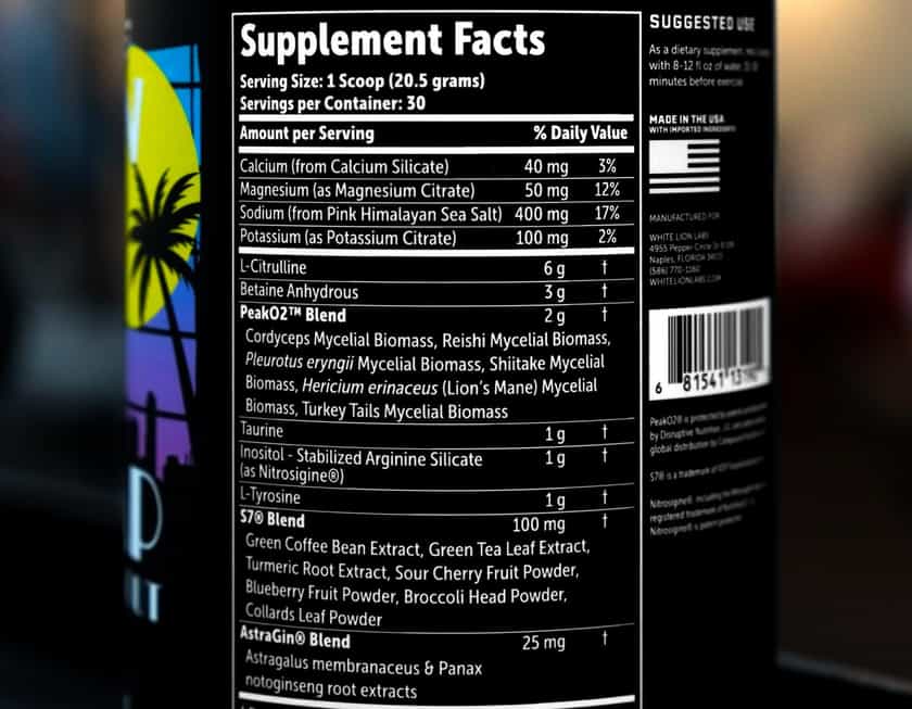 White Lion Labs Pump Pre Workout Label