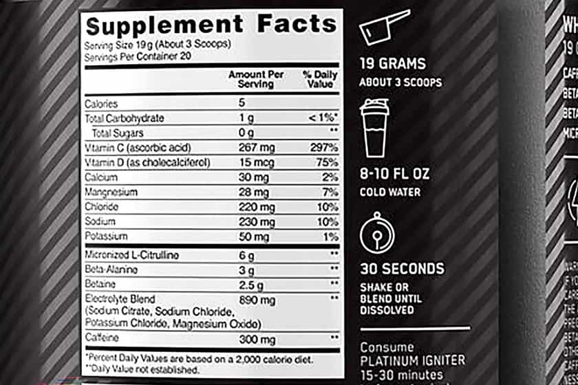Optimum Nutrition Platinum Igniter Label