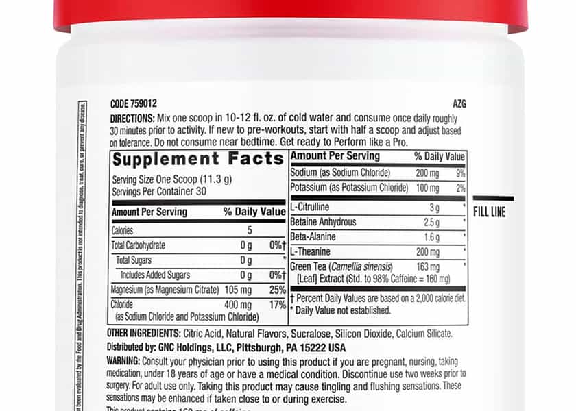 Gnc Pro Performance Pre Workout Label