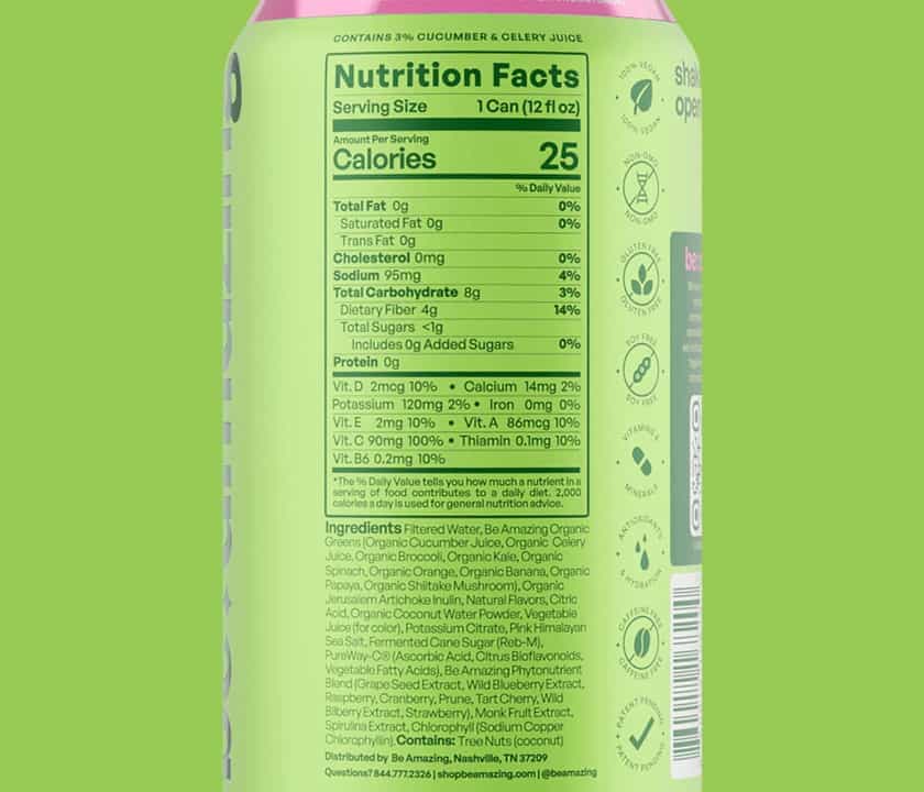 Be Amazing Greens Drink Label
