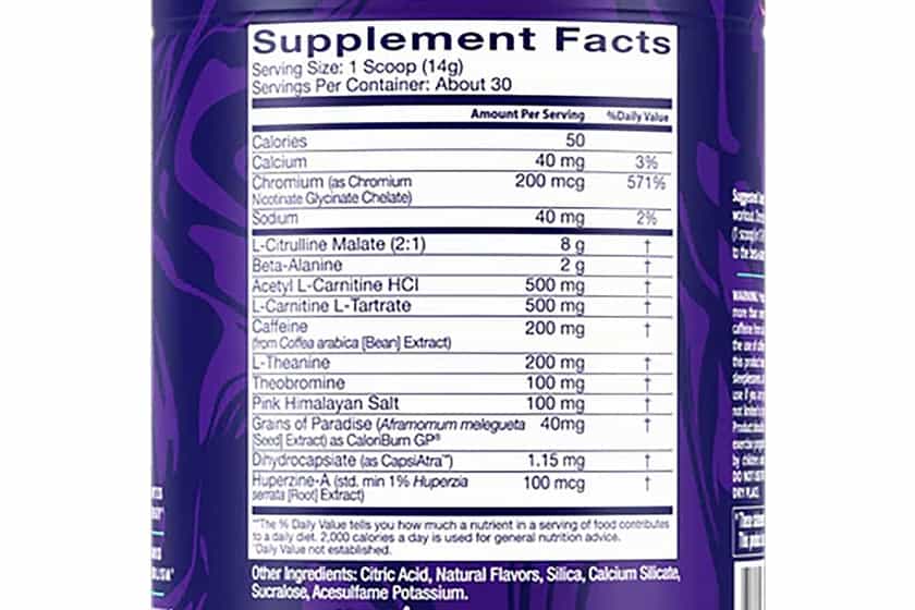 Alani Nu Pre Workout Burn Label