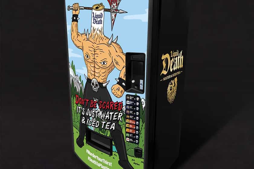 Liquid Death Giving Away Vending Machine