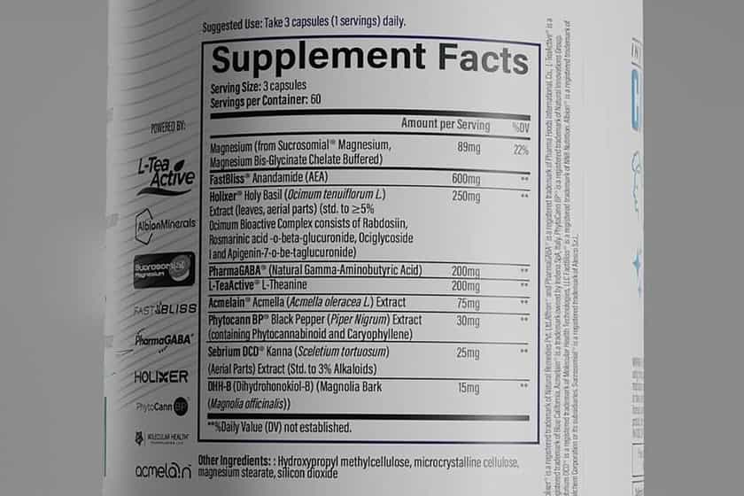 Infinis Nutrition Calm V2 Label