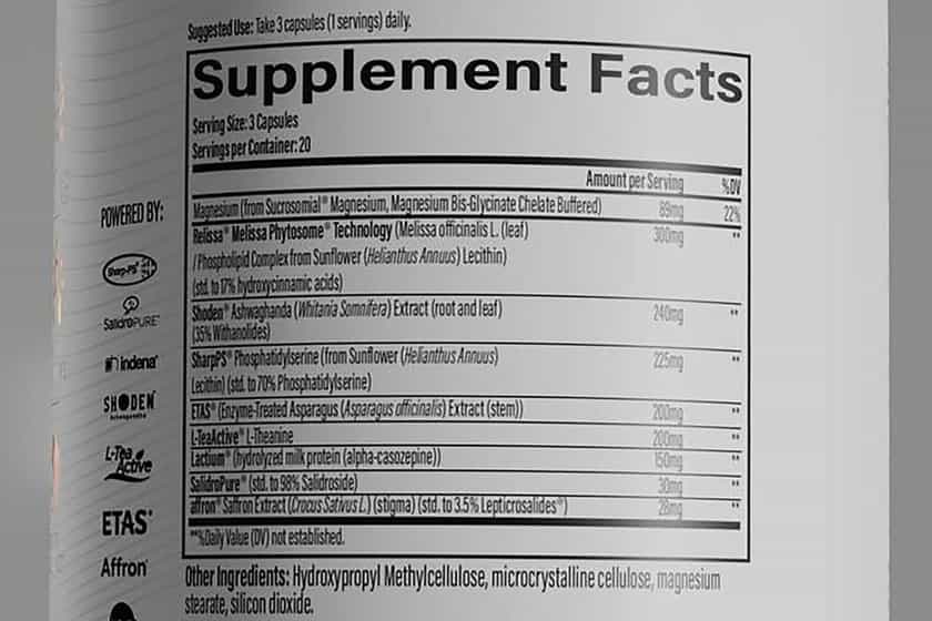 Infinis Nutrition Cortisol Label