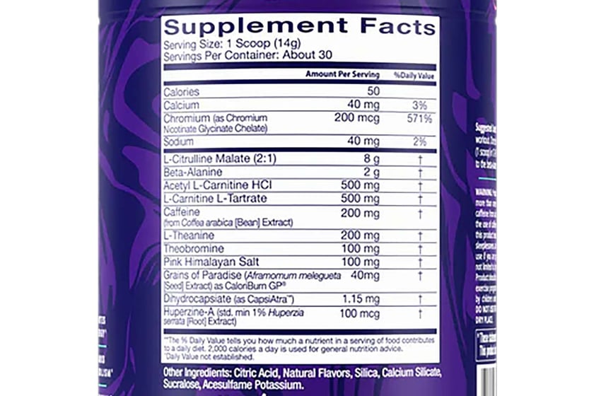 Alani Nu Pre Workout Burn Label