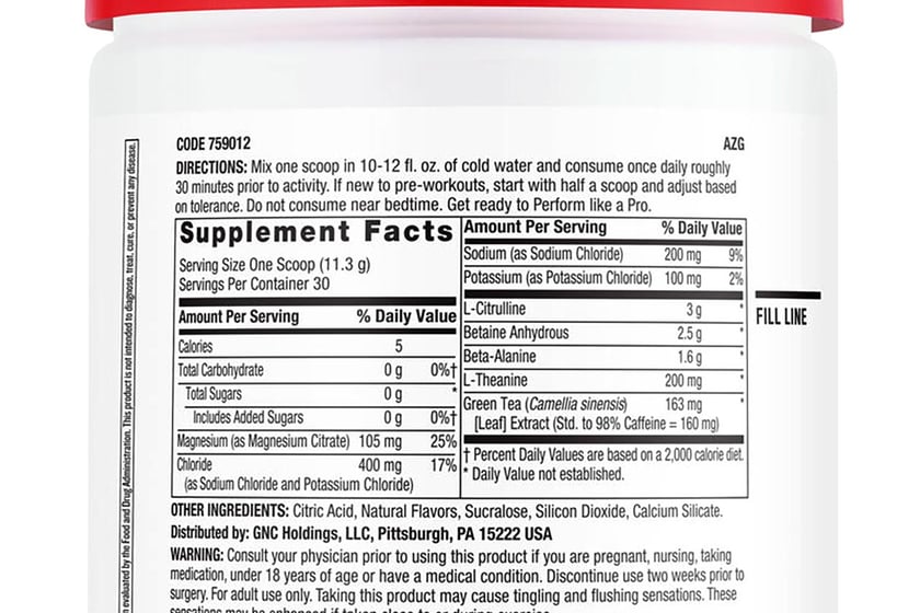 Gnc Pro Performance Pre Workout Label