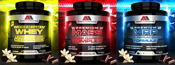 American Muscle's Premium protein products, Whey, Mass and MRP American Muscle's Premium protein products, Whey, Mass and MRP