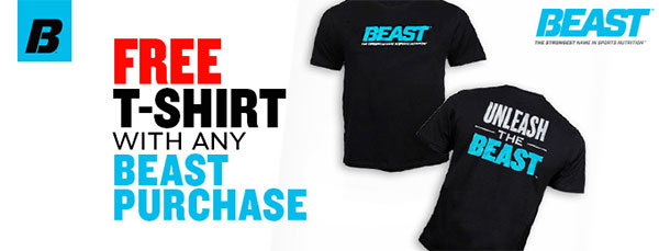 Free Beast Sports tee with any Beast purchase from Muscle & Strength