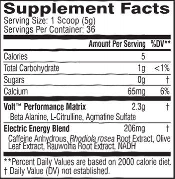 Cellucor Neon Sport Volt facts panel Cellucor Neon Sport Volt facts panel