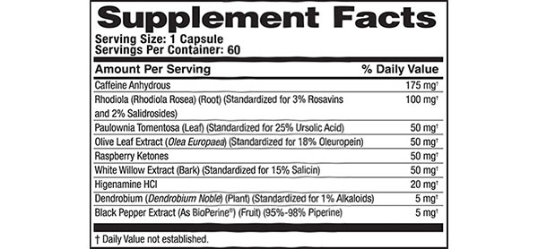 inHuman Nutrition's Nova Burn facts panel inHuman Nutrition's Nova Burn facts panel