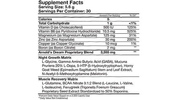 Muscle Pharm Arnold Iron Dream facts panel