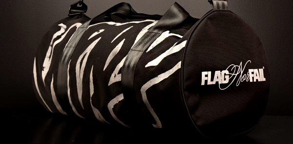 Flag Nor Fail's hand printed custom Fitmark duffel bag