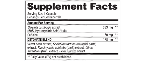 Gaspari Nutrition Detonate XT facts panel Gaspari Nutrition Detonate XT facts panel