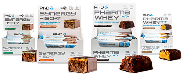 PhD Nutrition put together bar variants of Pharma Whey HT+ and Synergy-ISO-7 PhD Nutrition put together bar variants of Pharma Whey HT+ and Synergy-ISO-7