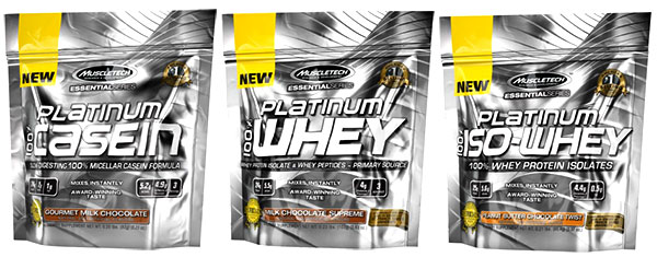 Muscletech produce three serving trial bags of the Essential Series proteins Muscletech produce three serving trial bags of the Essential Series proteins
