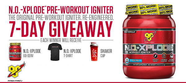 14 60 serving tubs of BSN's N.O. Xplode up for grabs this week 14 60 serving tubs of BSN's N.O. Xplode up for grabs this week
