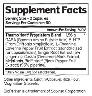 Advanced Molecular Labs Thermo Heat Nighttime facts panel Advanced Molecular Labs Thermo Heat Nighttime facts panel