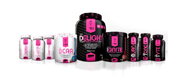 Fitmiss line spotted with four basic supplements BCAA, Glutamine, 5-HTP and Energy