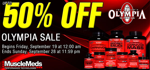 MuscleMeds half price Olympia sale going through to Sunday MuscleMeds half price Olympia sale going through to Sunday