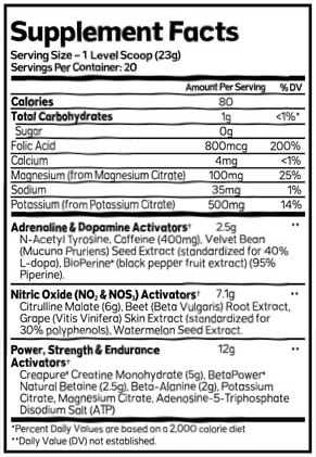 5 Day Aml pre workout label 