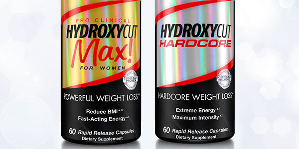 Hydroxycut Max and Hardcore upgraded to cylinder bottles with matching labels