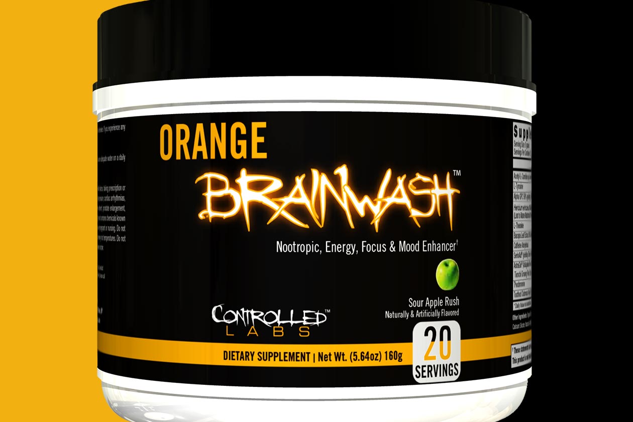 Orange Brainwash promising energy, focus and mood enhancement.