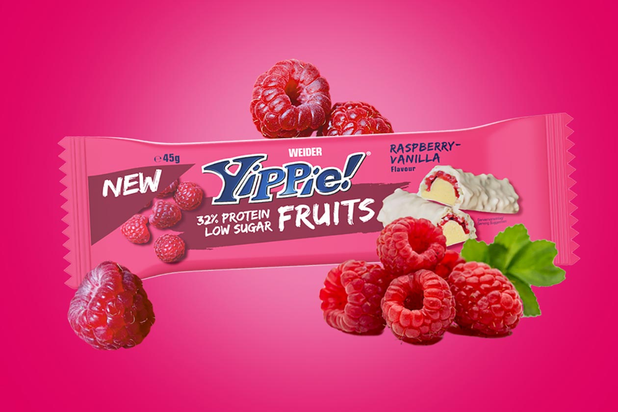 weider raspberry vanilla yippie fruits protein bar