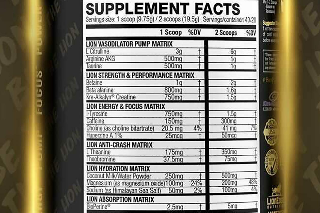 Lionedge Nutrition Pre Edge Label