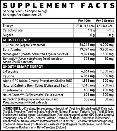 Ghost Legend Pre-workout Blue Raspberry Dietary Supplement, 25