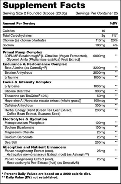 Animal Primal Pre-Workout Label