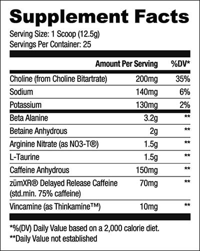 Ryse Element Pre Workout Label