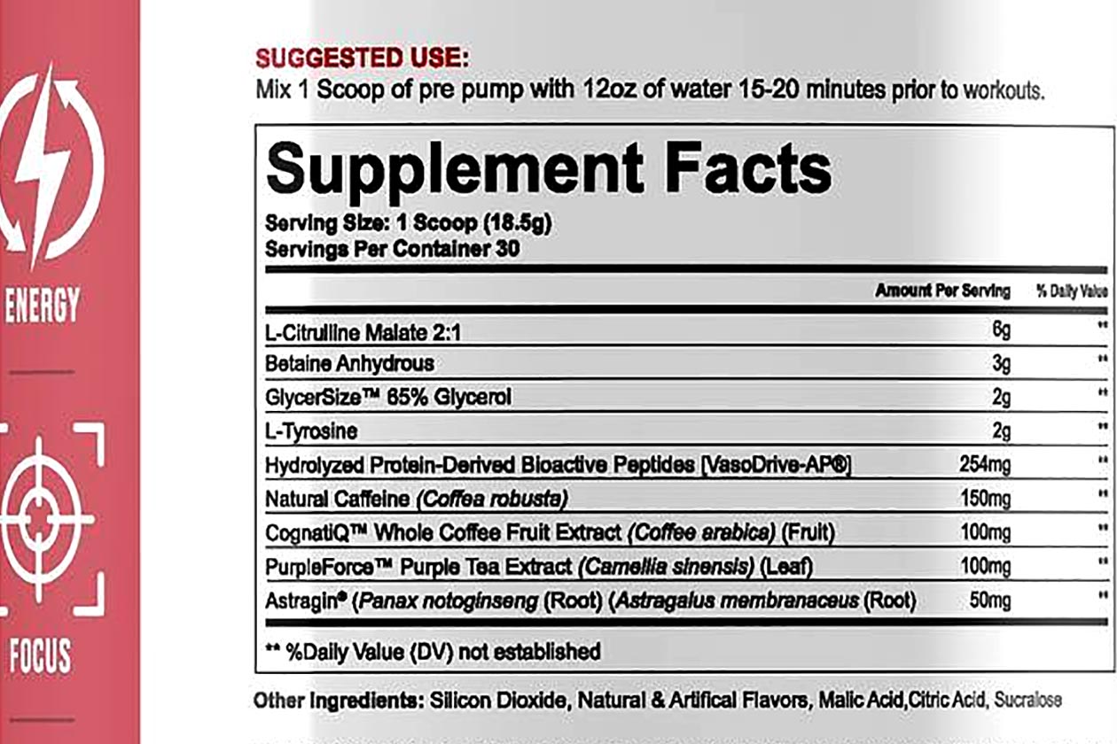 Like A Pro Supplements Pump Focus V3 Label