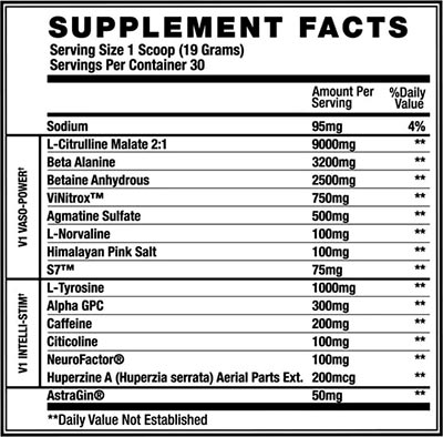 V1 Nutra V1 Pre Workout 3 Label