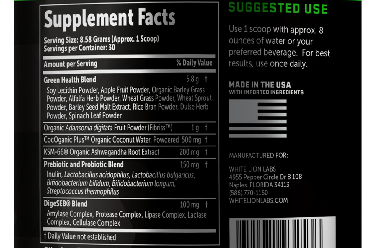 White Lion Labs Greens Fiber Label