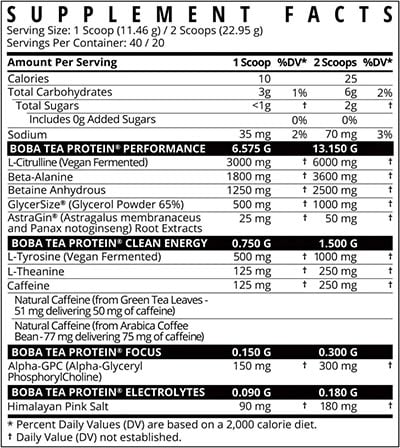 Boba Tea Protein Pre Workout Label