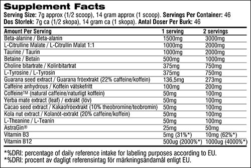 Swedish Supplements Crazy 8 Pre Workout Label