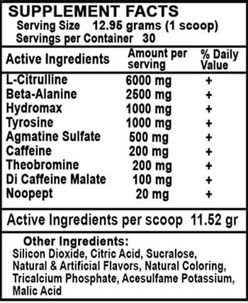 Vinces Muscle Shop Pre Workout Label